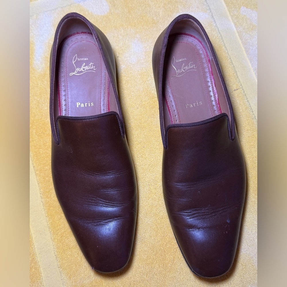 Christian Louboutin Men's Dark Brown Leather Slip-Ons